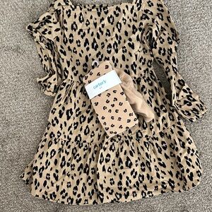 Carter's Tan and Black Animal Print Dress with Tights